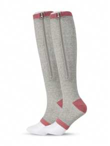 运动户外女式露趾压力袜 - 20-30mmHg 及膝支撑袜，侧拉链及膝袜，露趾设计，舒适透气 - 彩色 - 查看 22