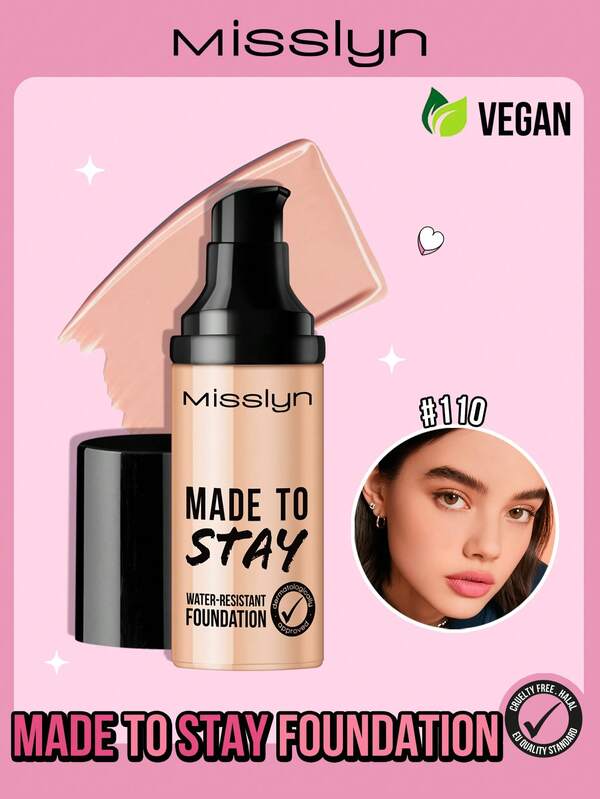 Misslyn Fondotinta idrorepellente, uniforma il tono della pelle, resistente all'acqua, a lunga durata, non sbavabile, con texture cremosa, alta copertura, nutriente, ideale per feste Y2K, spiaggia, viaggi, vacanze, campeggio, all'aperto, regalo per ragazze alla moda, nuovo anno, cosmetici, cosplay, festival, campus, scuola, San Valentino, vegano, cruelty-free