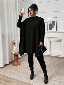 Plus Size Women Casual Warm Knitted Cardigan Sweater, Autumn/Winter Black Spring - Black - View 6