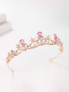 1pc Elegant Crystal Crown Hair Accessory, Suitable For Girls Outdoor, Photo Shooting, Piano Performance - Pink - View 4
