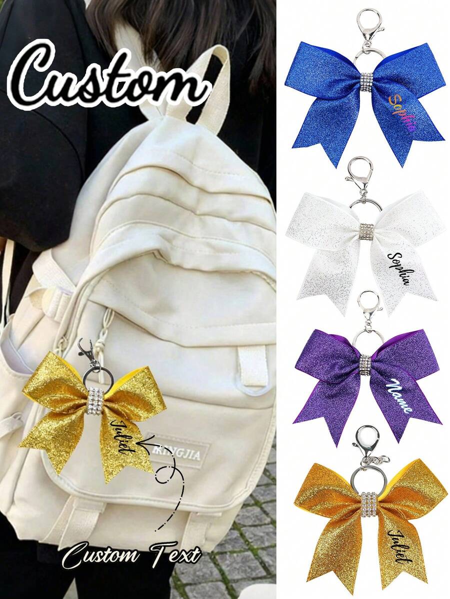 Custom Name Colorful Cheerleader Bow Keychain With Crystal Decoration ...