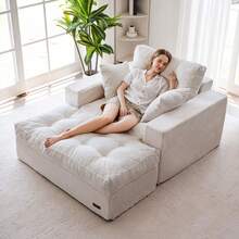 MAXYOYO Chaise Lounge Chair Indoor,Cloud-Plush/L Shaped Cloud-Plush  Corduroy Boneless Floor Sofa Bed,Cozy Sleeper Couch With Pillows For Living Room With Ottoman - 白色 - 查看 3
