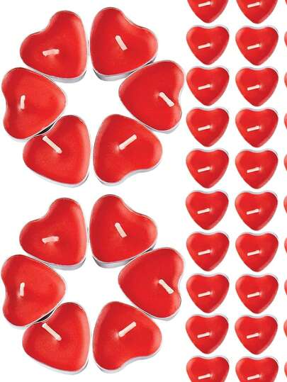 50pcs Heart-Shaped Unscented Tea Lights - Smokeless Tea Candles - Suitable For Weddings, Parties, Candle Holders, Aroma Diffusers And Christmas Decorations.