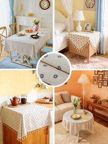 1pc Blue Daisy Rectangular Tablecloth, Suitable For Farmhouse Home Decor, Dining Table, Bedside Cabinet, Coffee Table, Family Dining Room, Kitchen, Dinner, Party, Birthday, Holiday, All Seasons, Autumn Decor - Multicolor - View 11