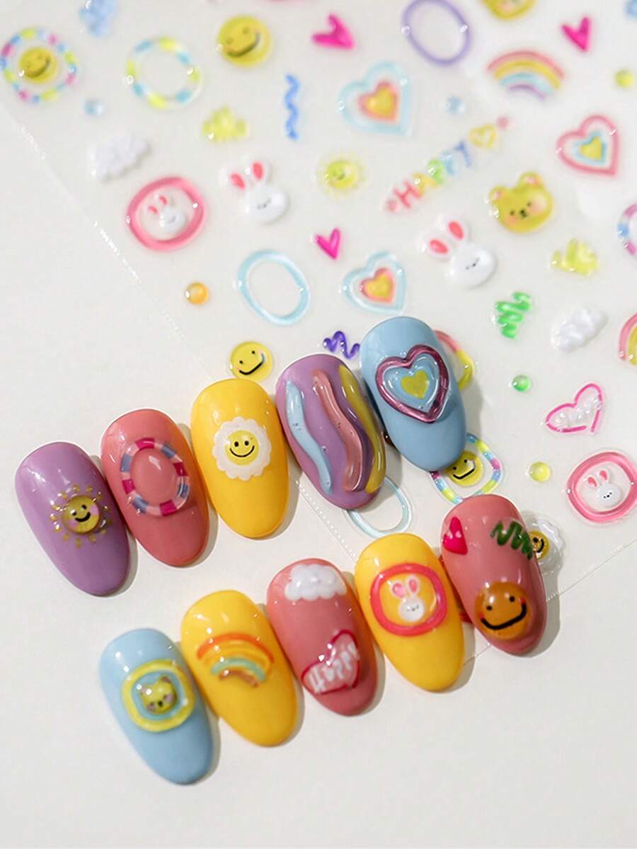 1包果冻爱心彩虹兔子美甲贴纸 DIY美甲用品