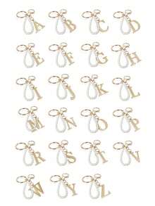 Porte-clés élégant et avancé en lettres dorées avec perles, pendentif tridimensionnel de lettres de A à Z, chaîne de perles élégante (amovible selon les préférences personnelles). Porte-clés en alliage de style, charm pour sac à dos, support de clé de voiture. Accessoires parfaits pour un usage quotidien des femmes, cadeau de couple idéal, porte-clés classique et simple, décoration, accessoire de sac, convient pour offrir à des amis, à la famille, aux couples, aux petites amies, cadeaux importants, souvenirs de vacances