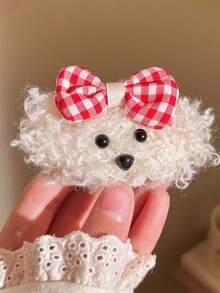 1 件泰迪熊发夹，可爱蝴蝶结毛绒卡通侧刘海夹 - 彩色 - 查看 9