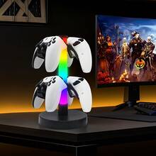 Gaming Headset/Controller Desktop Stand With USB Charging, RGB Light Effects, Microphone Function & Ambient Lights – Ideal For All Gaming Accessories And Perfect As A Thoughtful Present, Desktop Organizer, Gaming Setup, Sleek Design, Modern Gaming Gear, Durable Stand, Highquality Build, Controller Holder, Gamers Gift, Tech Lovers - 黑色 - 查看 4