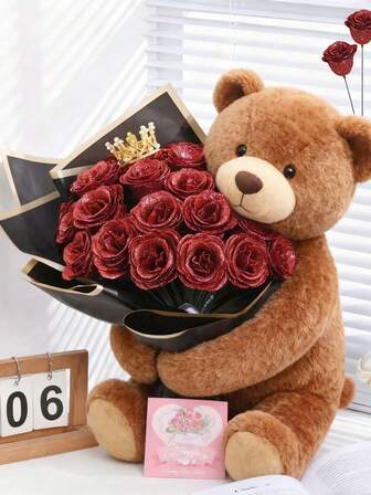 1/12 Pcs Glitter Rose Bouquet, Glitter Rose Flowers Red, Artificial Flowers, Simulated Rose Bouquet, Suitable For Christmas, Engagement, Christmas Decorations, Christmas Home Decorations, Wedding Gifts, Home Decor, Party Decor, Room Decor, Valentine's Day Decor, Mother's Day Decor, Christmas Decorations, Gifts For Women