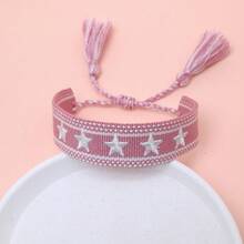1pc Handmade Embroidered Pentagram Bracelet - Baby Pink - View 3