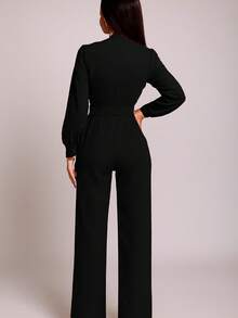 Mono Palazzo De Moda Para Mujer Cómodo Elegante Ideal Escote V #SensaciónDeLujo #EstiloRománticoDeSanValentín - Negro - Ver 3