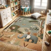 Retro Mid Century Abstract Pattern Rug On Ivory Background, Dark Orange And Reseda Green, 4' X 5' 5", Ideal For Bedroom, Dorm And Living Room - 橄欖綠 紅褐色 本色 - 查看 1