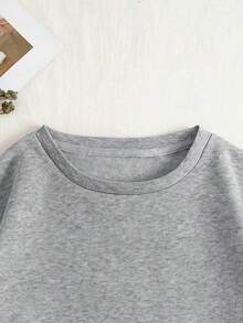 ClothesINAWLY Solid Drop Shoulder Thermal Lined Sweatshirt,Long Sleeve Tops Graduation,Back To School Fits,Graduation,Teacher Fits For Women,Back To S - 淺灰色 - 查看 6