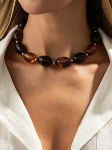 1 pezzo Collana asimmetrica in resina con perline geometriche di stile bohémien, elegante e alla moda per casual, festa, vacanze, stile di strada, appuntamenti di coppia, regalo di gioielli per festival femminili (colore e materiale soggetti all'articolo reale)