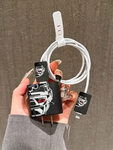 4 件黑色时尚跑车充电适配器盖、数据线整理器套装 - 20W/18W 充电器适配器、适配器头盖，兼容 11/12/13/14/15/16/13 Pro Max/16 Pro Max/17 Pro Max - 黑色 - 查看 2