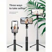 Trípode Extensible para Selfies de 103 cm, Estabilización y Control Remoto sin varillas, Rotación 360°, Ideal para Fotografía en Móviles - Negro - Ver 3