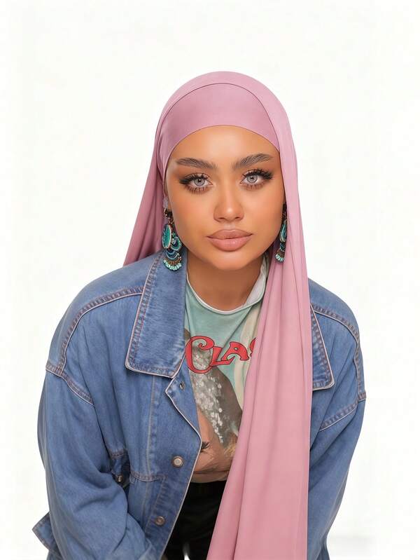 Komplet 2 sztuk: hidżab i czepek, jednolity kolor, miękka i oddychająca tkanina modalna, 1 prosty czepek hidżabowy typu tuba + 1 lekki szalik modalny, odpowiedni do codziennego, konserwatywnego zakrycia