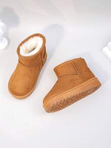 新款秋冬儿童雪地靴，厚底保暖毛绒内衬男童/女童短靴，幼儿/小孩尺码