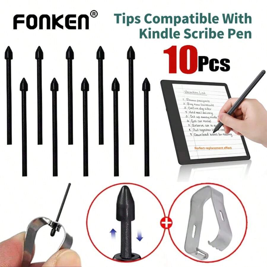 10pcs Touch Pen Nib Replacement, Compatible With Kindle Scribe Pen - Black - View 1
