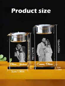 1 pièce Photophore en cristal personnalisé avec photo, photophore à bougie chauffe-plat personnalisé, décoration de bougeoir commémoratif pour mariage, anniversaire, cadeau