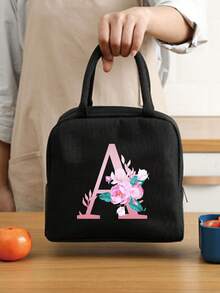 Isolierte Tasche, Kühltasche für Schule und Freizeit, Lunchbox, Picknicktasche, Lunchbox mit floralem Buchstabenmuster (A-Z), leichte, tragbare Lunchtasche aus Segeltuch, geeignet für Schule, Uni, Büro, Camping und Picknick, Schulbedarf, Küchenorganisation und -aufbewahrung, Küchenaccessoires