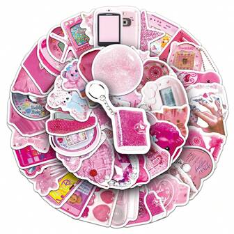 50 piezas de pegatinas de dibujos animados estilo Y2K en color rosa, lindas, estilo INS, resistentes al agua, minimalistas, para scrapbooking, papelería, cajas de almacenamiento