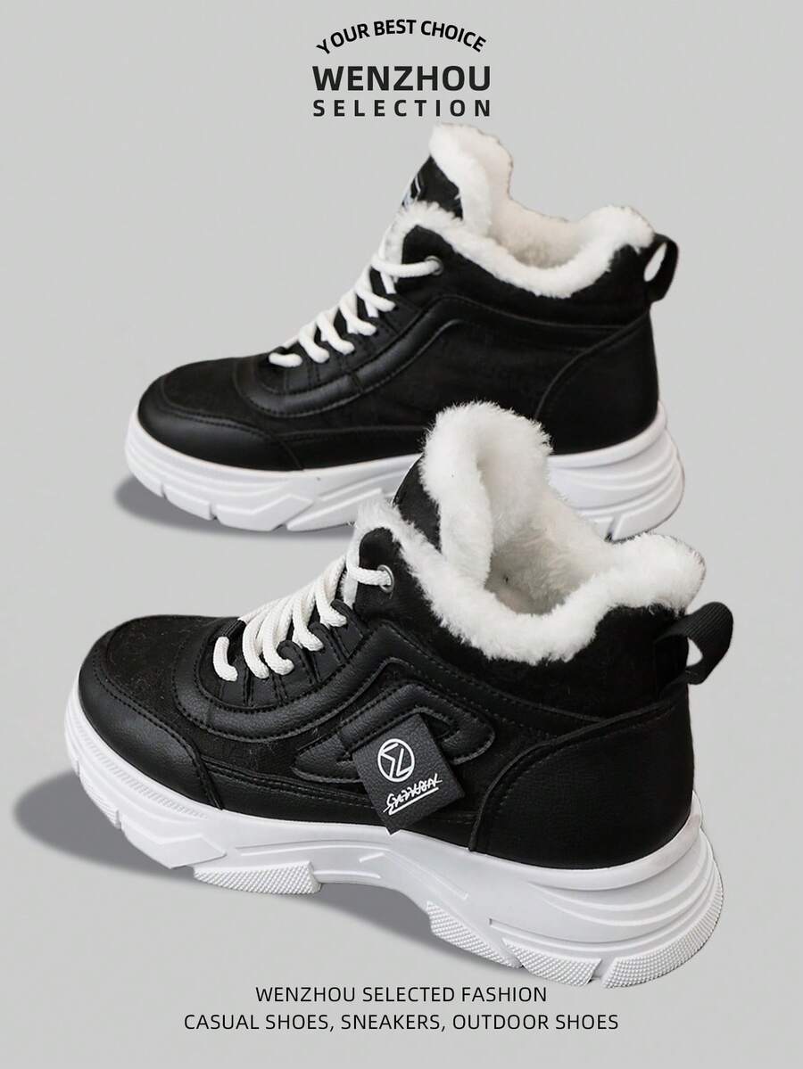 Zapatos de mujer de caña alta, nuevo estilo de invierno, forrados y engrosados para mantener el calor, zapatillas deportivas gruesas y con suela gruesa, populares zapatos deportivos casuales y versátiles para correr para mujeres