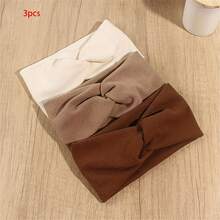 3 件女士厚冬季头带 - 柔软温暖的米色/海军蓝/黑色纯色发饰，优雅的波西米亚风宽松头巾，适合寒冷天气、圣诞节、感恩节和节日礼物（棕色、灰色、白色） - 多功能头带，冬季头巾