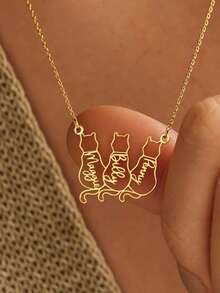 Dainty Cat Name Necklace, Custom Name Necklace, Minimalist Necklace, Customized 1-3 Name Cat Pendants,Personalised Gifts, Cat Memorial Gift, Cat Lovers Gift, Christmas Gift - 彩色 - 查看 3