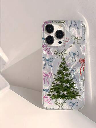 1 pieza Funda de teléfono suave, elegante, minimalista y de moda con un lazo colorido en forma de árbol de Navidad, brillante, impermeable, antideslizante, ligera, compatible con teléfonos Apple, un gran regalo para amigos, familia, parejas, cumpleaños, fiestas