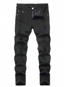 3 Pieces/Set Young Boys Retro Worn Casual Soft Basic Simple Style,Black,Blue Color, Denim Pants - 軍綠色 - 查看 5