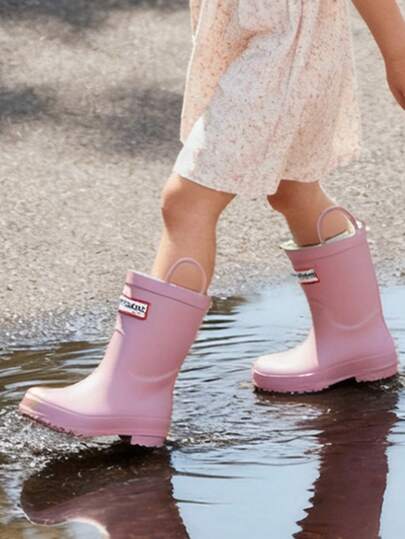 Kids Waterproof Rubber Rain Boots, Solid Color Simple Design, With Pull-On Loop, Boys & Girls Outdoor Water Shoes