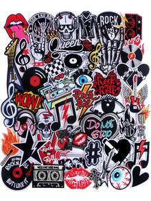 10pcs/20pcs/30pcs/50pcs/70pcs/Random Skull, Rock Band, Black & White Punk Style, Cross Guitar, English Letter Embroidered Iron-On Patches, Suitable For DIY Clothing And Accessories - Hats, Jeans, Jackets, Etc. - 彩色 - 查看 11