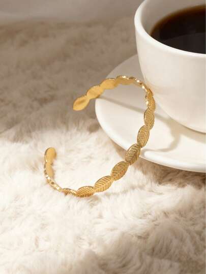 سوار قابل للفتح من الفولاذ المقاوم للصدأ بتصميم أوراق ذهبية، تصميم بسيط، أسلوب عطلة