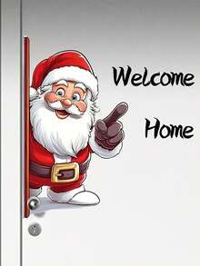 1 pieza Pegatina autoadhesiva de Bienvenida a Santa - Decoración Navideña con Papá Noel, Fácil de pelar y pegar, Para puertas, paredes, chimenea - Decoraciones navideñas para el hogar, Pegatinas navideñas, Arte de pared festivo