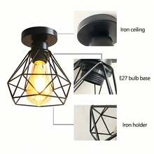 Suporte de lâmpada E27 estilo industrial vintage preto, 1/2 peças, luminária de teto com diamante, design geométrico, adequado para corredor, varanda, cozinha, sala de jantar e hall de entrada (lâmpada não incluída), decoração de iluminação