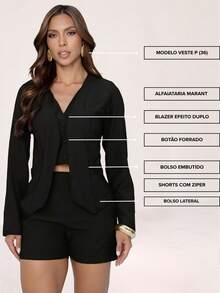 TETE FASHION Women's Tailored Set Double Vest Formal Shorts - BLACK MG - View 6