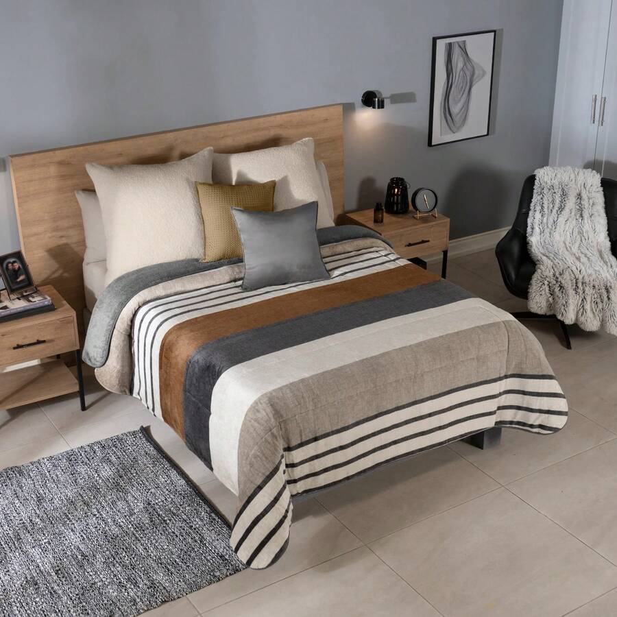 cobertor grueso invernal reverso borrega premium matrimonial vianney liso y estampado - Caqui - Ver 1