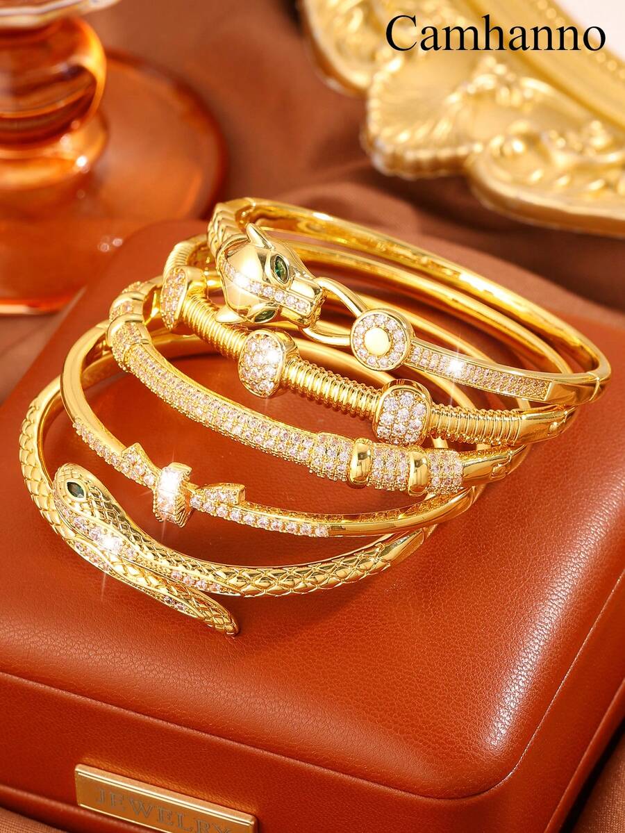 Camhanno Set de 5/1 pulsera de cobre elegante y de alta gama, con acabados pulidos y elementos de diseño diversos e inspiradores, que le harán lucir profesional y elegante, ideal para escenas de viaje diario para realzar el estilo de oficina