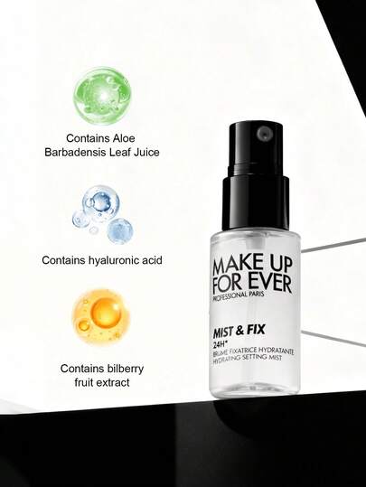 Make Up For Ever بخاخ تثبيت مقاس السفر الأكثر مبيعًا ، بخاخ تثبيت مرطب لمدة 24 ساعة ، 10 مل / 0.35 أونصة. يحتوي هذا الرذاذ الخفيف الخالي من الكحول على حمض الهيالورونيك ومستخلص الصبار لتثبيت المكياج وتنقية البشرة وتوفير ترطيب لمدة 24 ساعة.