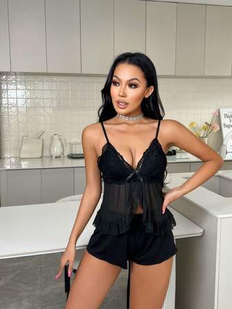 Solid Color Halter Pajama Shorts Set, V-Neck Pure And Girlish Home Wear Set, Pajama Set, Suitable For All Seasons, Romantic Night, Ideal Gift