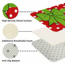 1 szt. Dekoracja świąteczna, dekoracja domu, wystrój pokoju, wystrój łazienki, mata łazienkowa, antypoślizgowa mata łazienkowa, wystrój kuchni, mata kuchenna, dywan, zestaw łazienkowy, mata wejściowa, wycieraczka, miękka pluszowa powierzchnia, dekoracja domu, mata antyzmęczeniowa, mata z zieloną kokardką i białym wzorem w kropki, dekoracja świąteczna, zimowo-noworoczna, "Wesołych Świąt", miękka i wygodna powierzchnia, relaksuje stopy, zmniejsza zmęczenie dywanik kuchenny