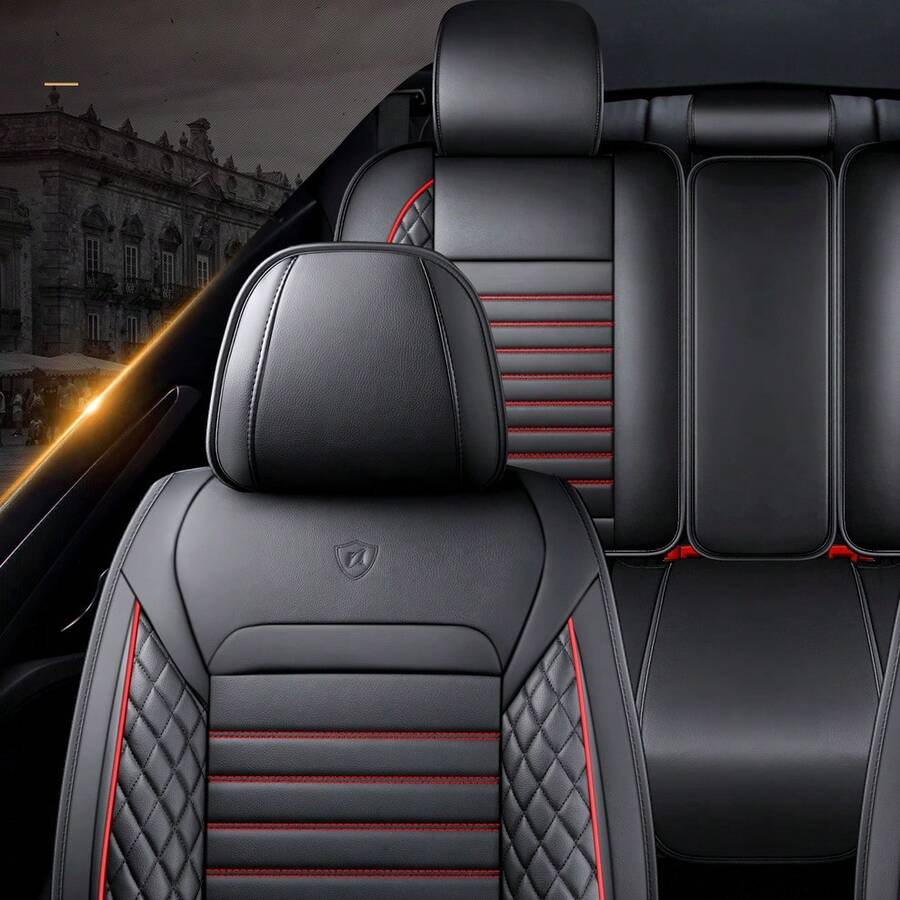 5-Seat Car Seat Covers, Breathable PU Leather With Lumbar Support, 360° Full Wrap Around, Universal For All Seasons