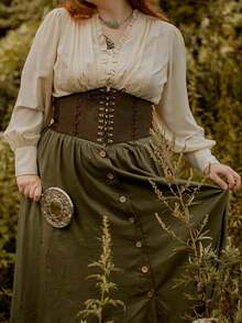 1pc Women's Renaissance Style Brown Artistic Adjustable Wide Waist Sash, Suitable For Halloween Party Or Daily Wear