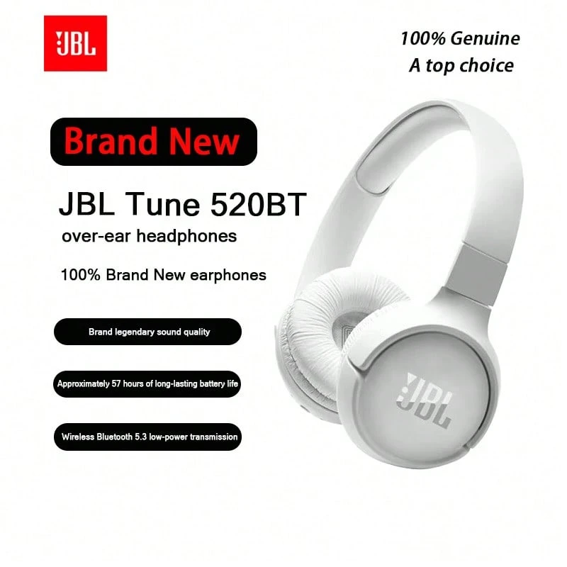 Brand New JBL Tune 520BT Wireless Noise Canceling Bluetooth Headset, HiFi Subwoofer Gaming Calling Headset, Portable - White - View 1