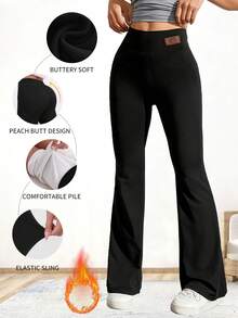 1pc Autumn High Waist Flare Pants, Casual Everyday Versatile, Slim Lining, Warm Flare Leg Pants, Warm Yet Not Bulky, High Waist Flare Yoga Pants, Lifting Waist Flare Pants, Tummy Control Lifting Waist Lining Sports Pants