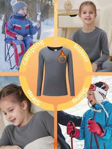 Tween Girls' Thermal Underwear Set (Ages 8-12 / 120-160 Cm) - Crew Neck Long Sleeve Top & Pants,Grey | Thermal Lined Ultra-Warm & Breathable | Slim Fit, Ideal For Home Play, School Commutes, Ski Trips | Anti-Static & Quick-Dry | Winter/Christmas Essential