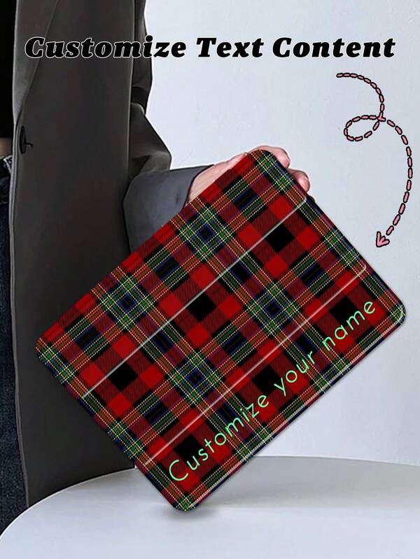 1pc Transparent Pencil Slot Tri-Fold Plaid Red Painted Tablet Case, Customizable Text, Letter, Clear Print Image, TPU Soft Edge Protection, Built-In Pencil Slot, Tri-Fold Stand, Magnetic Sleep/Wake, Simple Personalized Creative Brand, Compatible With Ipad Mini4/Mini5/Mini6/Air/Air2/9.7/10.2/10.5/Air4/Air5/10.9/Pro 11-Inch/10th Gen/ Air 11-In.(M2)-2024, Galaxy Tab A8 10.5 Inch 2022, Pen Not Included, Final Font Style Follows The Visual Effect