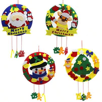 1 Set, Decoración colgante navideña de tela, Adorno colgante de corona de Navidad DIY, Kit de material de decoración navideña de tela no tejida, Regalo de Navidad, Juego de entretenimiento navideño, Regalo ideal para amigos o familiares