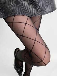 1 pieza Medias transparentes delgadas y sexys con estampado de rombos para mujer